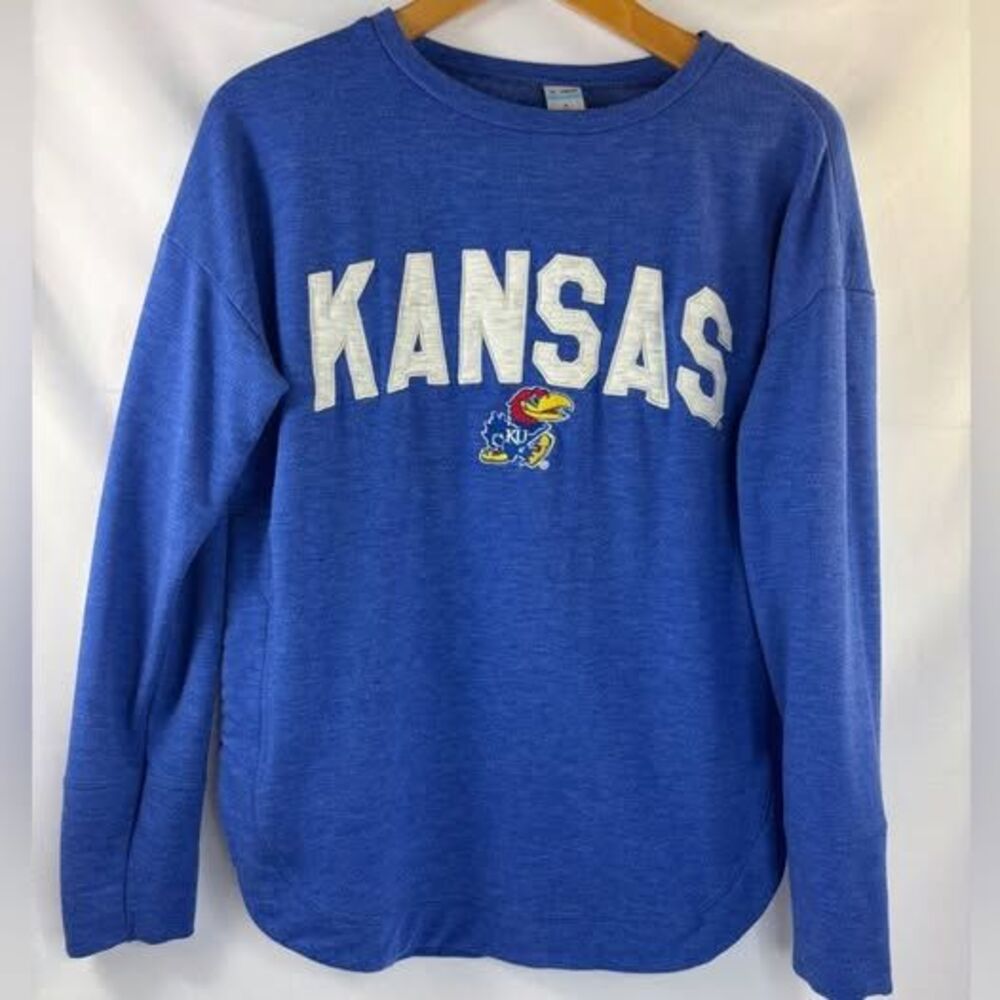 Liv Casual Kansas Jayhawks Blue Crewneck Sweatshirt Side Slits Small
